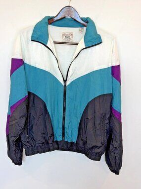 VTG 80s 90s John Ashford Sport Windbreaker Men's M Colorblock Retro Purple Teal